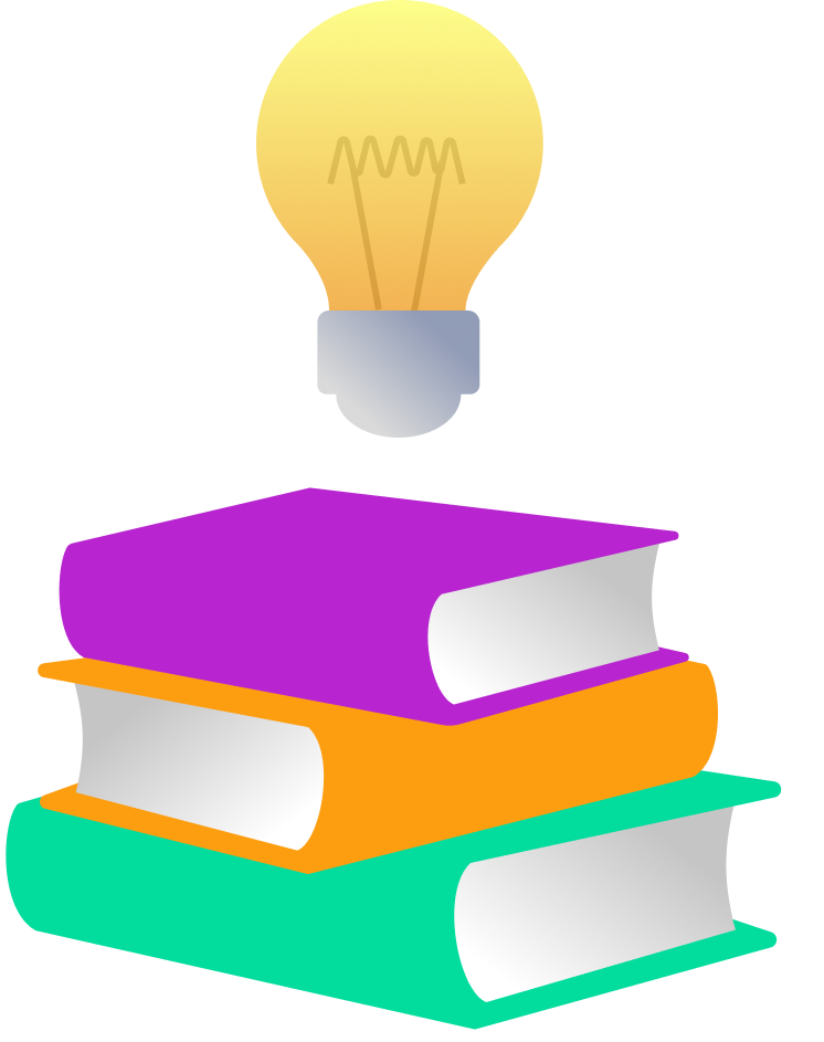 illustration of an idea light bulb over books